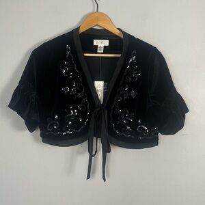 New ann Taylor loft Y2K black velvet satin sequin bolero size medium